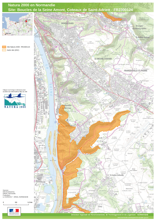 Carte site des Boucles de la Seine amont, coteaux de Saint Adrien