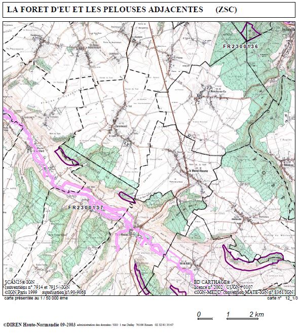 Carte 1/3 du site Forêt d'Eu et les pelouses adjacentes
