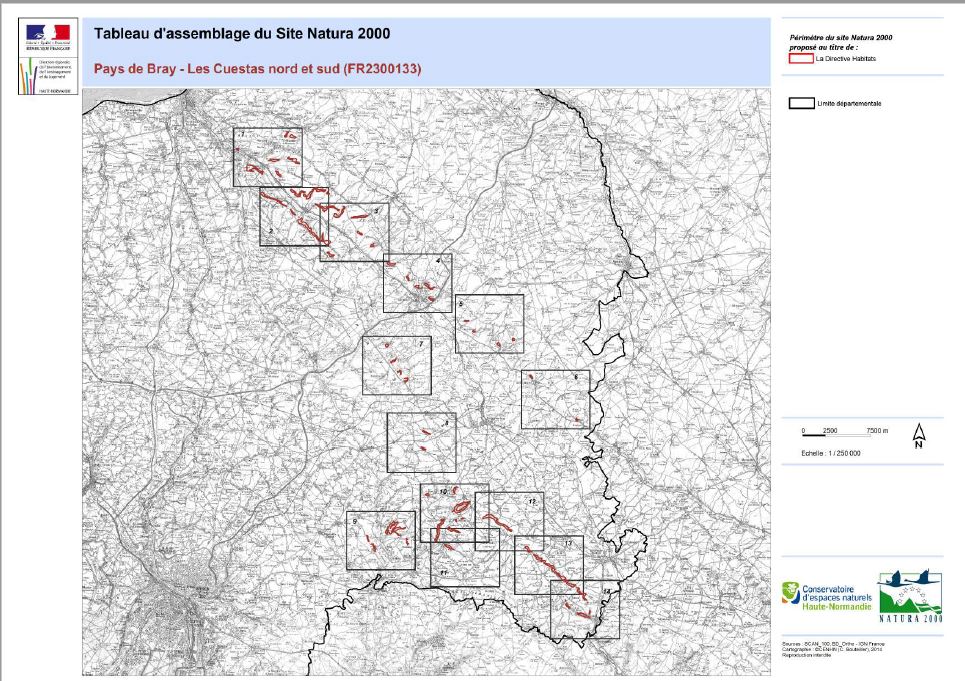 Carte générale du site "Pays de Bray, Cuestas Nord et Sud"